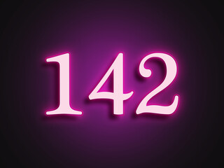 Pink glowing Neon light text effect of number 142.	