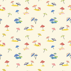 Marine beach texture print pattern. Colorful umbrellas summer 