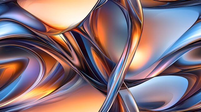 Vibrant abstract gradient: metallic and fluid shapes with reflective surfaces and dynamic curves