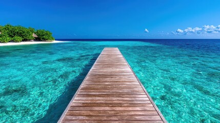 Fototapeta premium A breathtaking scene of a luxury boardwalk stretching into a clear blue ocean