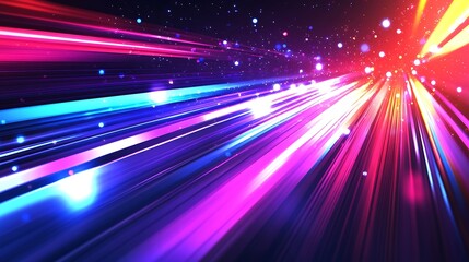 Fototapeta premium Abstract background with colorful light streaks and glowing particles.