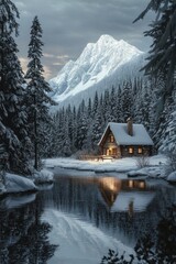 Fototapeta premium Snowy Forest Cabin