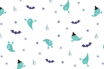 オバケとコウモリのシームレスパターン　ハロウィン　背景