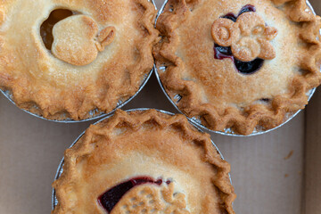 Apple, blueberry and Strawberry rhubarb pies ready to eat © primestockphotograpy