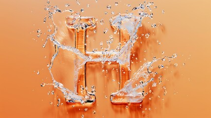 Uppercase letter H made by water isolated on light orange background
