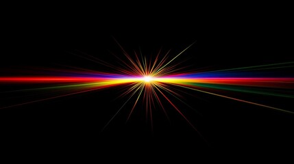 Fototapeta premium A vibrant burst of light emanating from a central point, creating a colorful explosion effect against a black background.