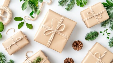 Fototapeta premium Brown parcel paper tied with string, evoking a rustic and eco-friendly packaging look