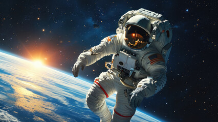 Fototapeta premium Alone in Space: An Astronaut’s Journey Through the Cosmos
