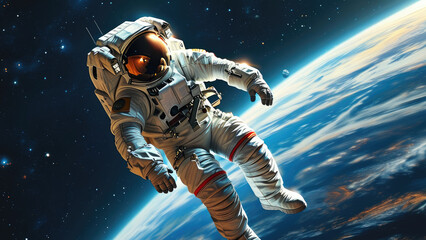 Fototapeta premium Alone in Space: An Astronaut’s Journey Through the Cosmos