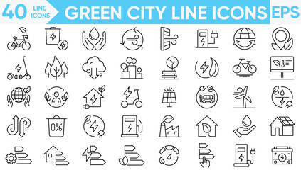 Green city line icons vector and illustrator