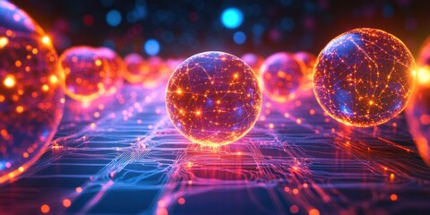 two spheres on a circuit with colorful lights