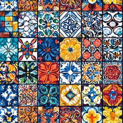 Seamless Moroccan Tile Collage with Colorful Floral and Geometric Designs