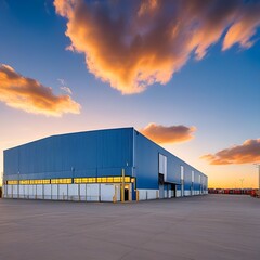Obraz premium warehouse_building,_sunset,_a_blue_sky