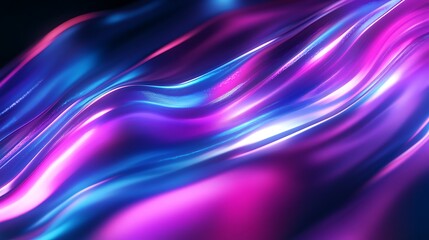 Abstract background with blue and pink neon lights and liquid, wavy, flowing patterns.