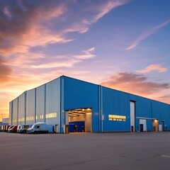 Obraz premium warehouse_building,_sunset,_a_blue_sky