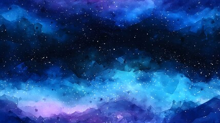 Fototapeta premium Vibrant galactic watercolor scene with stars in deep blue cosmos