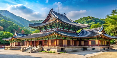 Obraz premium Peaceful landscape of Jangyusa Temple in Gimhae with a focus on the serene rock formation