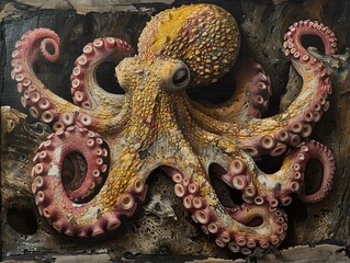 Fototapeta premium Octopus Painting: Close-Up of a Cephalopod's Tentacles