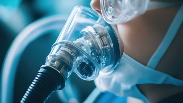 Medical professional using oxygen mask in clinical setting