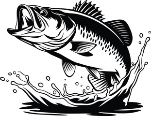 Fishing logo. Bass fish club emblem. Fishing theme vector illustration. Isolated on white Background