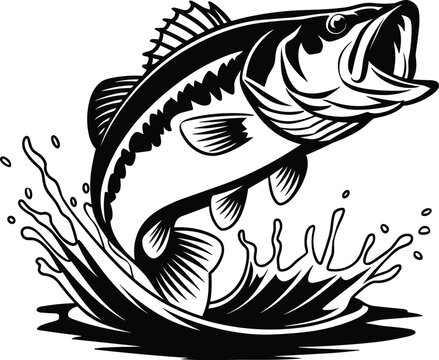 Fishing logo. Bass fish club emblem. Fishing theme vector illustration. Isolated on white Background