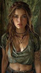 Fototapeta premium Beautiful Woman with Long Blonde Hair and Freckles