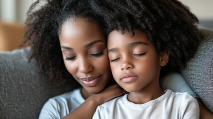 Obraz premium Mother and child sharing a tender moment together, close-up portrait.