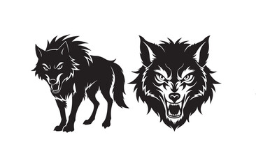 Angry wolf silhouette vector illustration, Angry wolf vector
