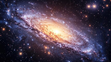 Fototapeta premium A breathtaking view of a spiral galaxy filled with vibrant stars and cosmic dust, showcasing the beauty of the universe.
