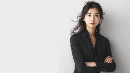 腕組みをしている日本人の若いビジネスウーマン
