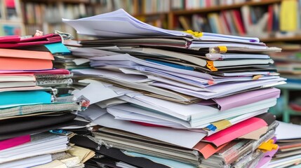Stacks of blank paper sheets in various colors, neatly arranged for organization or craft themes