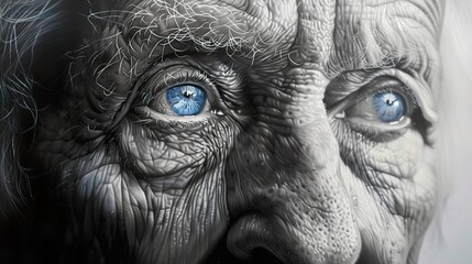 Obraz premium Close-Up Portrait of an Elderly Person with Blue Eyes