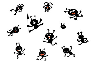 悪さをして暴れるバイキンたちのベクターイラスト