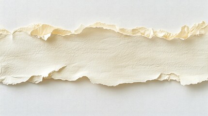 Torn edge of paper on a clean white surface, showcasing rough textures and contrast -