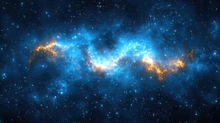 Vibrant cosmic nebula shimmering with blue and gold hues in the vastness of outer space during a clear night sky