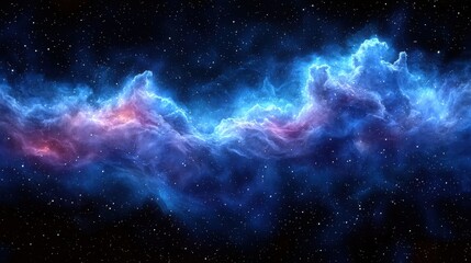 An expansive view of colorful nebulae in deep space displaying vibrant blues, purples, and hints of red during a cosmic event