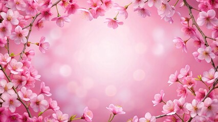 Fototapeta premium Pink cherry blossom frame with blurred background