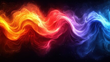 Abstract swirling colors of red, orange, purple, and blue create a vibrant display resembling flowing energy in a dark background