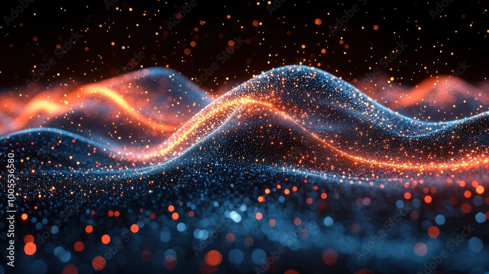 Poster illuminated waves of color create a mesmerizing visual of flowing lights in a dark environment with 