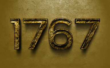 3D dark golden number design of 1767 on cracked golden background.