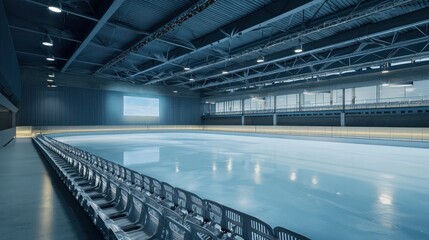 Naklejka premium A sustainable ice skating rink using reclaimed water and powered by renewable energy, with recycled plastic seating