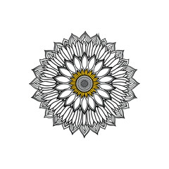 Detailed Sunflower Mandala Art for Adult Coloring Books Flower Petal Mandala Pattern