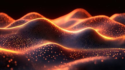 Fototapeta premium Vibrant waves of glowing particles creating a mesmerizing digital landscape at night