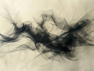 Obraz premium Abstract Black and White Swirling Art - Minimalist Contemporary Painting