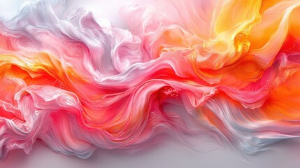 Fototapeta premium Abstract swirl of vibrant pink, orange, and white colors flowing together, creating a dreamy atmospheric effect in a modern art style