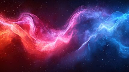 Obraz premium Colorful swirling nebula in deep space showcasing vibrant reds and blues with luminous starry background