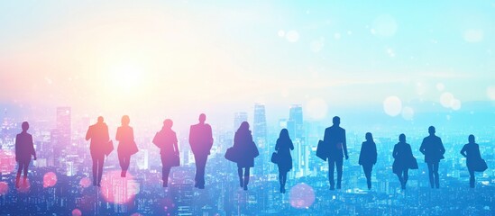 Silhouettes of People Walking Towards the City Lights