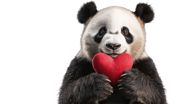 panda with heart in hand on transparent background