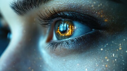 Close-Up of Eye with Holographic Overlay