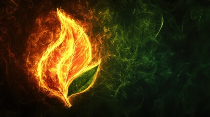 Obraz premium Bioenergy symbol with a flame and leaf intertwined.